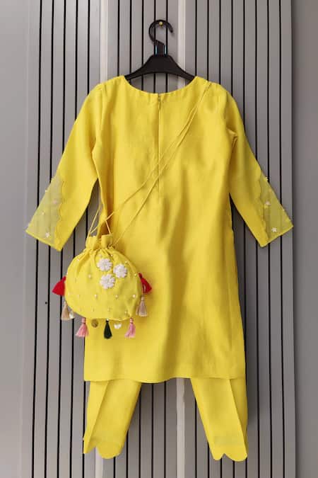 House Of Tushaom Yellow Hand Embroidered Kurta Set 