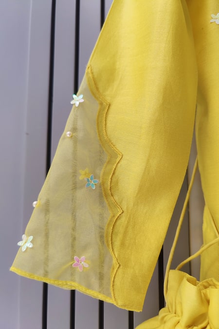 House Of Tushaom_Yellow Chanderi Silk, Net Beads, Embroidery, Tassels Hand Kurta Set _at_Aza_Fashions