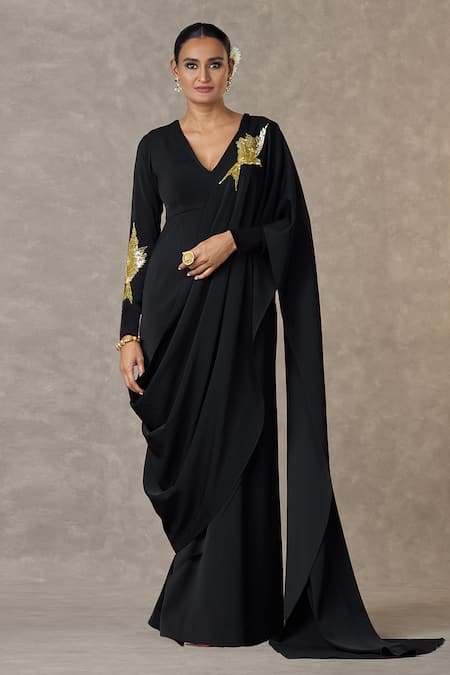 Buy_Masaba_Black Crepe Son Chidiya Embellished Saree Gown_Online_at_Aza_Fashions