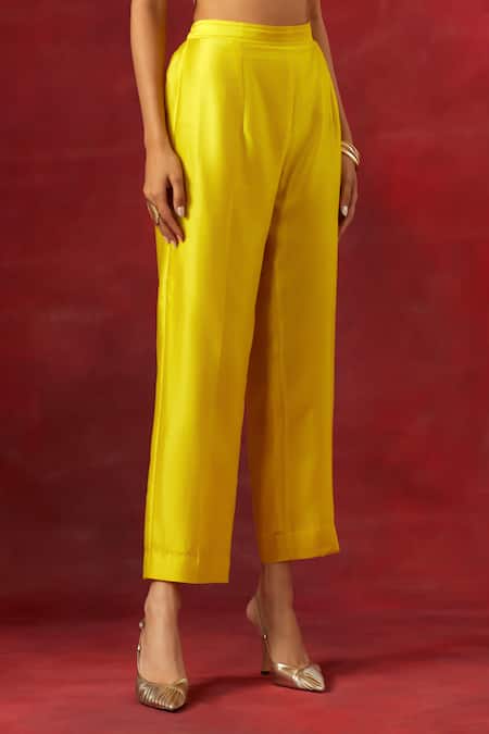 Buy Anantaa By Roohi Yellow Silk, Chanderi Embroidery, Sequins Round Floral Yoke Kaftan Pant Set Buy_Anantaa By Roohi_Yellow Silk, Chanderi Embroidery, Sequins Round Floral Yoke Kaftan Pant Set