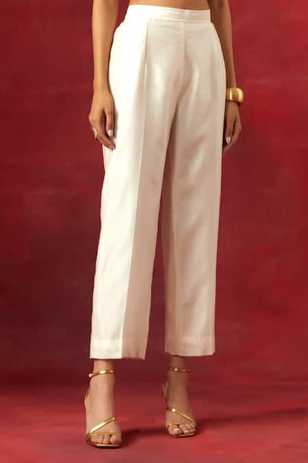 Anantaa By Roohi_Off White Silk, Chanderi Sequins, Beads Round Embroidered Yoke Kaftan Pant Set _at_Aza_Fashions