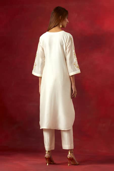 Shop_Anantaa By Roohi_Off White Silk, Chanderi Sequins, Beads Resham Embroidered Yoke Kurta And Pant Set _at_Aza_Fashions