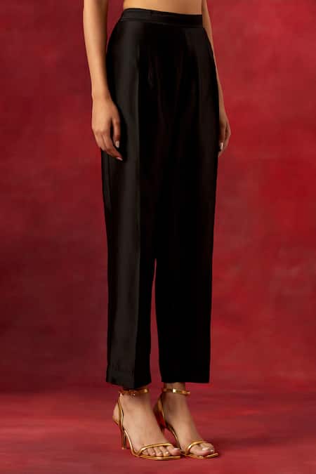 Buy_Anantaa By Roohi_Black Silk, Chanderi Sequins, Beads Round Neck Resham Work Yoke Kurta And Pant Set _Online_at_Aza_Fashions