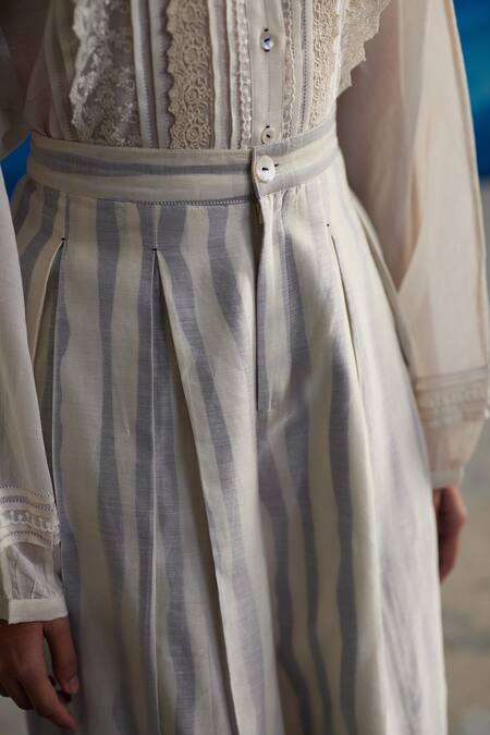 Buy Ahmev Ivory Chanderi, Cotton Shardul Stripe Print Flared Pant Online at Aza Fashions Buy_Ahmev_Ivory Chanderi, Cotton Shardul Stripe Print Flared Pant _Online_at_Aza_Fashions