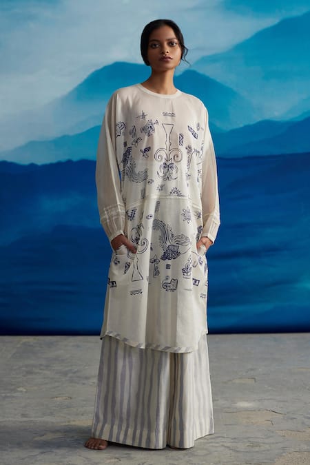 AHMEV Naahar Chanderi Abstract Print Kurta 