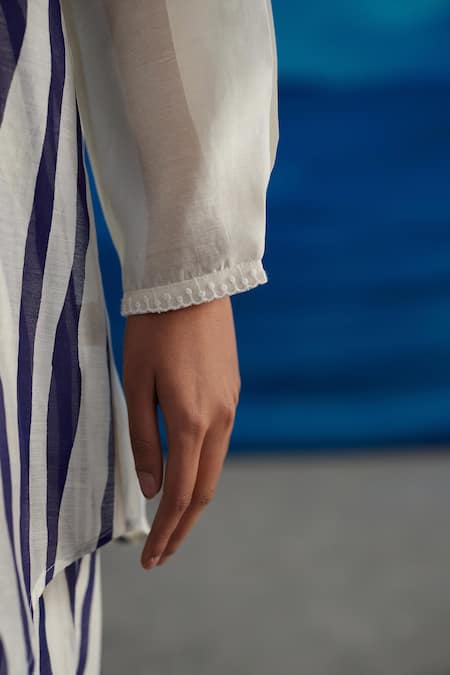 Buy_Ahmev_Ivory Chanderi Lace, Embroidery Bandeau Neck Raizal Printed Shirt _Online_at_Aza_Fashions