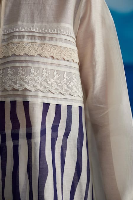 Shop_Ahmev_Ivory Chanderi Lace, Embroidery Bandeau Neck Raizal Printed Shirt _Online_at_Aza_Fashions