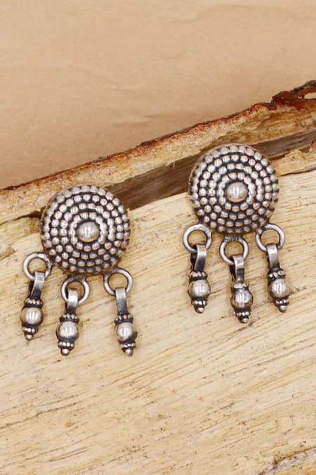 Sangeeta Boochra Glint Ghungroo Oxidised Carved Drop Earrings 