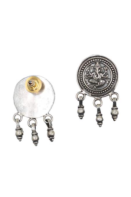 Sangeeta Boochra_Silver Plated Lord Ganesha Oxidised Carved Drop Earrings _Online_at_Aza_Fashions
