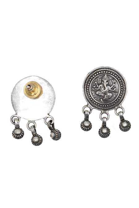 Sangeeta Boochra_Silver Plated Lord Ganesha Oxidised Carved Starlet Drop Earrings _Online_at_Aza_Fashions