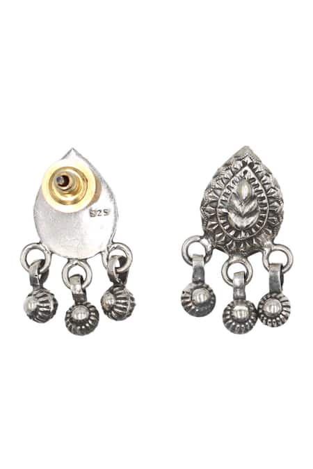 Sangeeta Boochra Silver Plated Cut Work Carved Glorious Leaflet Oxidised Drop Earrings Online at Aza Fashions Sangeeta Boochra_Silver Plated Cut Work Carved Glorious Leaflet Oxidised Drop Earrings _Online_at_Aza_Fashions