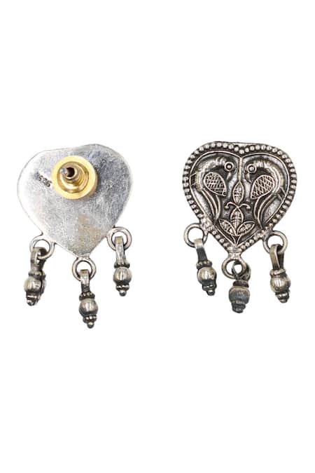 Sangeeta Boochra_Silver Plated Cut Work Carved Parrot Oxidised Drop Earrings _Online_at_Aza_Fashions