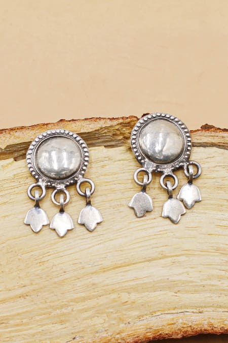 Sangeeta Boochra Silver Plated Cut Work Tribal Pattern Circular Earrings