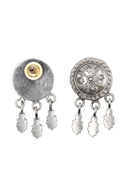 Sangeeta Boochra_Silver Plated Circular Carved Oxidised Dangler Earrings _Online_at_Aza_Fashions