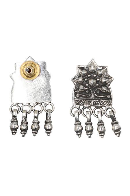 Sangeeta Boochra_Silver Plated Cut Work Floral Carved Oxidised Earrings _Online_at_Aza_Fashions