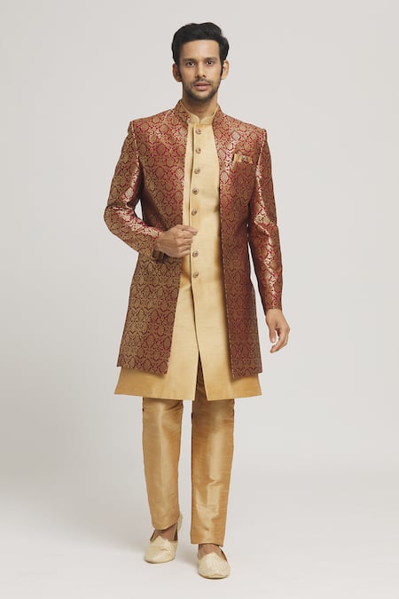 Aryavir Malhotra Floral Pattern Brocade Jacket With Sherwani 