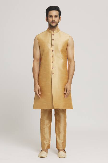 Buy_Arihant Rai Sinha_Maroon Brocade, Silk Embroidery Floral Pattern Jacket With Sherwani _Online_at_Aza_Fashions