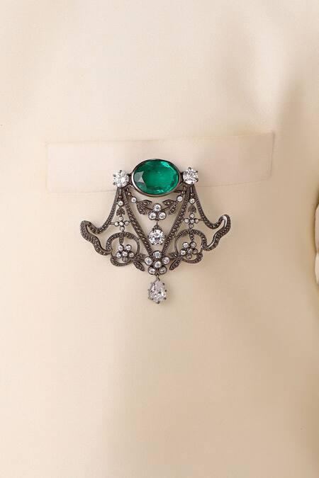 Cosa Nostraa_Grey Crystals Royal Lamp Stud Brooch _Online_at_Aza_Fashions