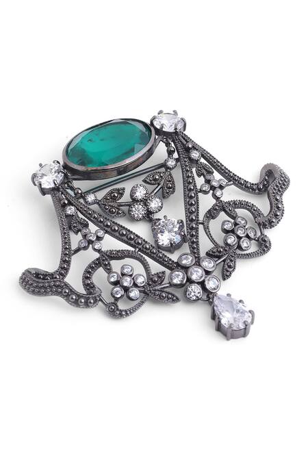 Shop_Cosa Nostraa_Grey Crystals Royal Lamp Stud Brooch _Online_at_Aza_Fashions