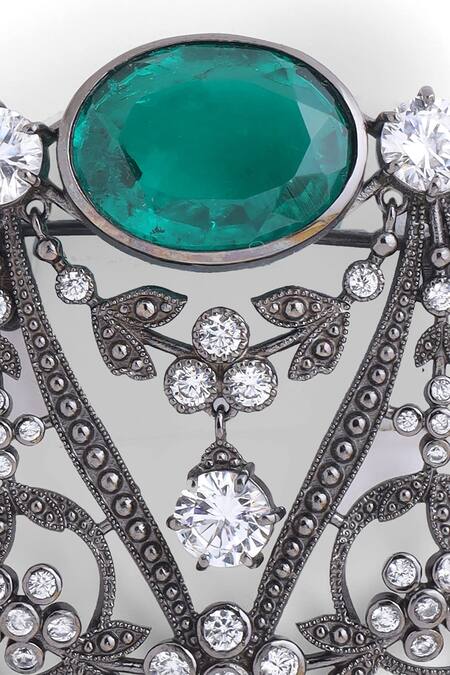 Cosa Nostraa_Grey Crystals Royal Lamp Stud Brooch _at_Aza_Fashions