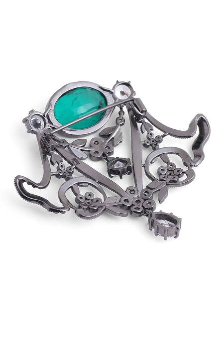 Buy_Cosa Nostraa_Grey Crystals Royal Lamp Stud Brooch 