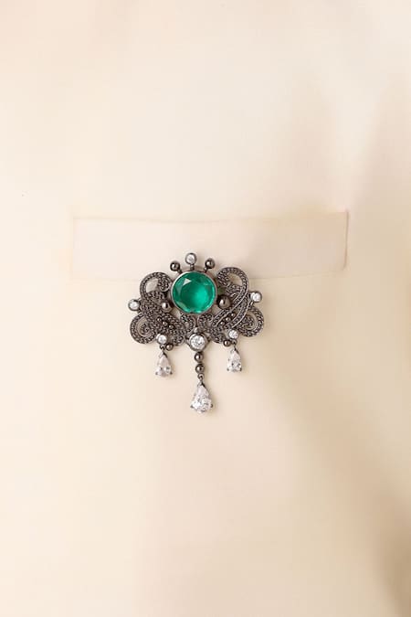 Cosa Nostraa_Grey Crystals Ethnic Magic Brooch _Online_at_Aza_Fashions