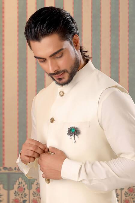 Buy_Cosa Nostraa_Grey Crystals Ethnic Magic Brooch _Online_at_Aza_Fashions