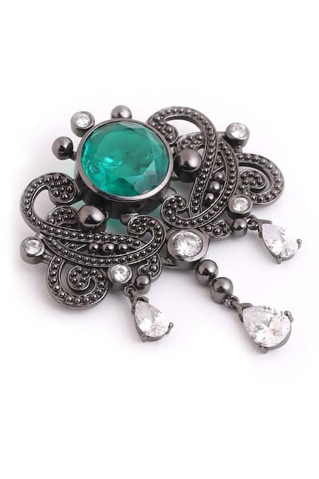 Shop_Cosa Nostraa_Grey Crystals Ethnic Magic Brooch _Online_at_Aza_Fashions