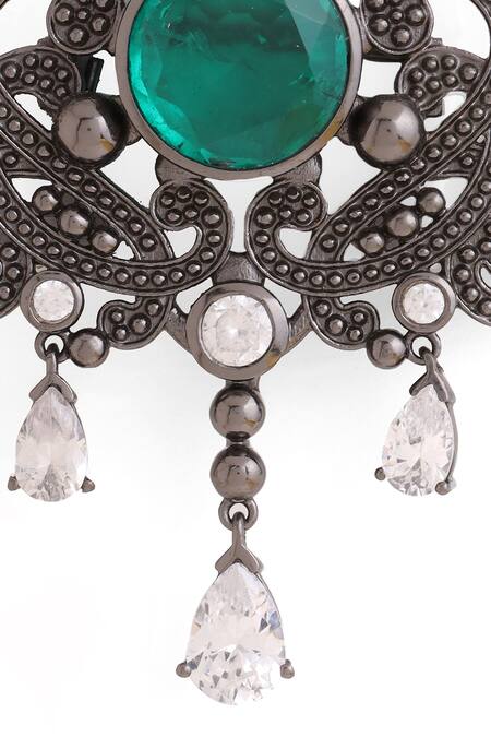 Cosa Nostraa_Grey Crystals Ethnic Magic Brooch _at_Aza_Fashions