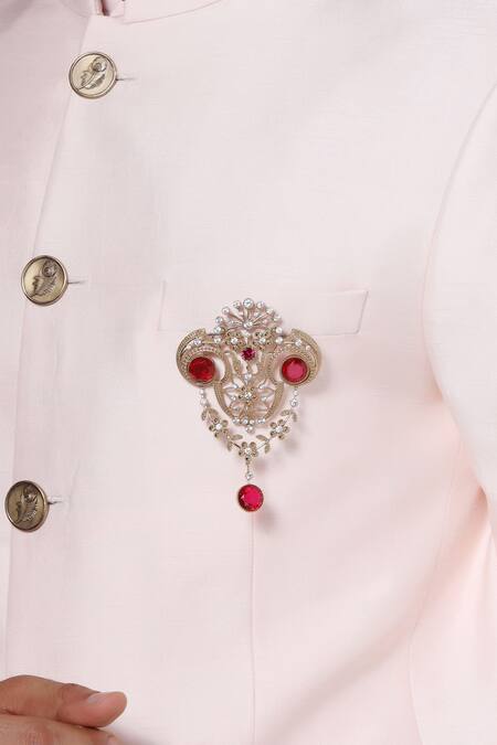 Buy_Cosa Nostraa_Gold Crystals, Diamonds Royal Sheen Embellished Brooch _Online_at_Aza_Fashions