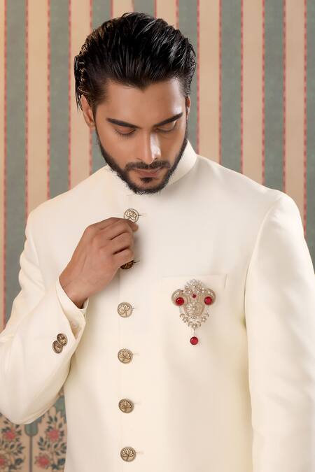 Shop_Cosa Nostraa_Gold Crystals, Diamonds Royal Sheen Embellished Brooch _Online_at_Aza_Fashions