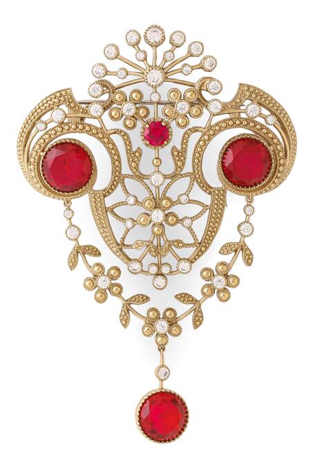 Shop_Cosa Nostraa_Gold Crystals, Diamonds Royal Sheen Embellished Brooch 
