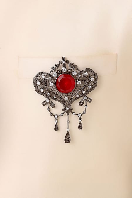 Cosa Nostraa_Grey Crystals Marvel Embellished Brooch _Online_at_Aza_Fashions