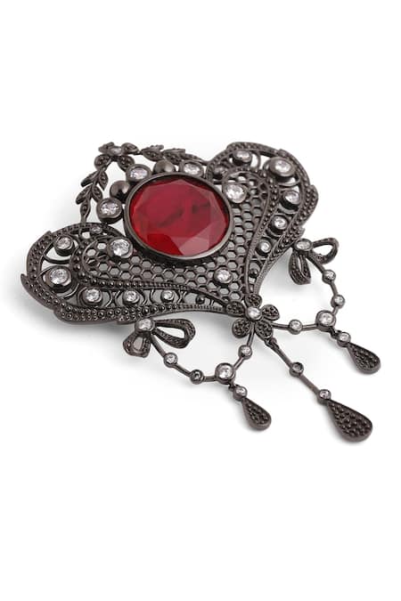 Shop_Cosa Nostraa_Grey Crystals Marvel Embellished Brooch _Online_at_Aza_Fashions
