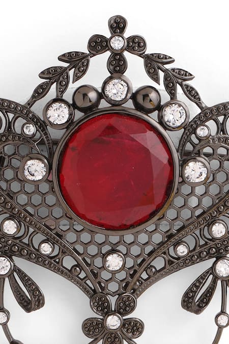 Cosa Nostraa_Grey Crystals Marvel Embellished Brooch _at_Aza_Fashions