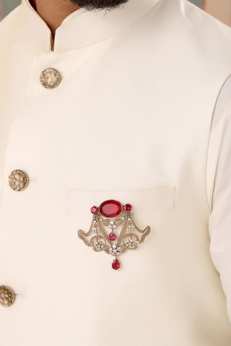 Cosa Nostraa_Gold Crystals Royal Lamp Stud Embellished Brooch _Online_at_Aza_Fashions