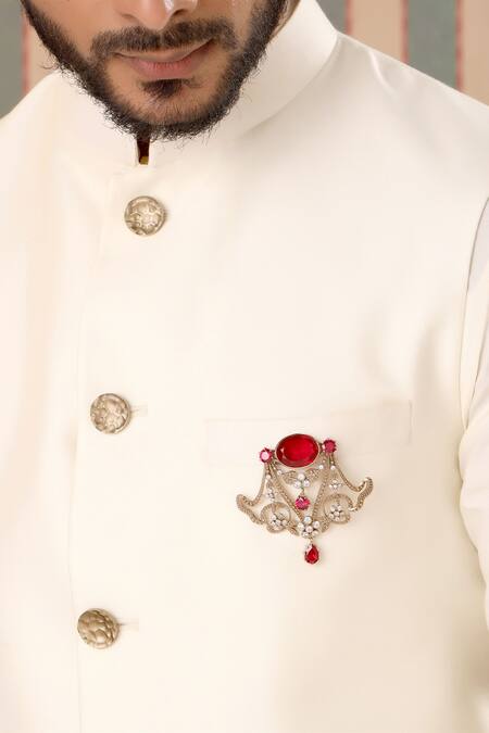 Buy_Cosa Nostraa_Gold Crystals Royal Lamp Stud Embellished Brooch _Online_at_Aza_Fashions