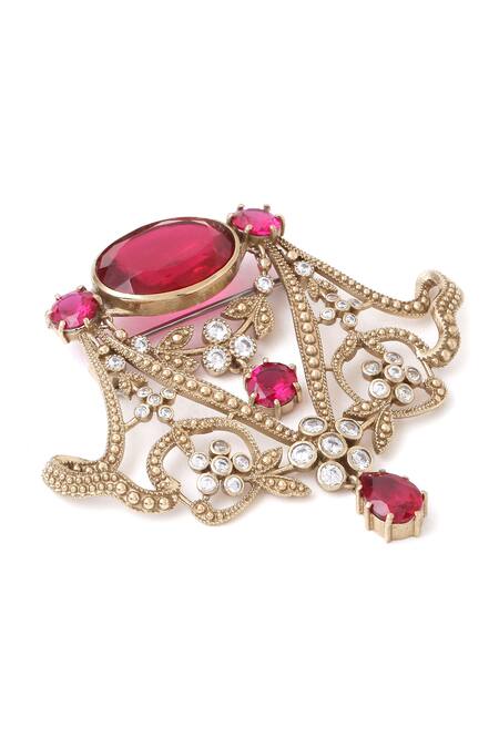 Shop_Cosa Nostraa_Gold Crystals Royal Lamp Stud Embellished Brooch _Online_at_Aza_Fashions