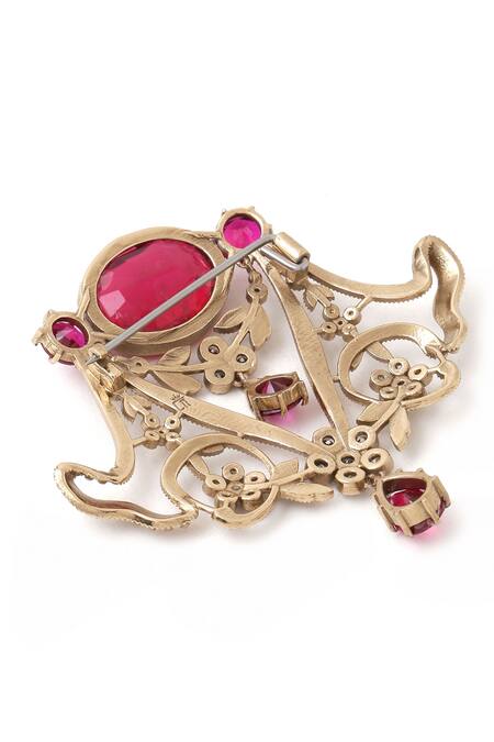 Buy_Cosa Nostraa_Gold Crystals Royal Lamp Stud Embellished Brooch 