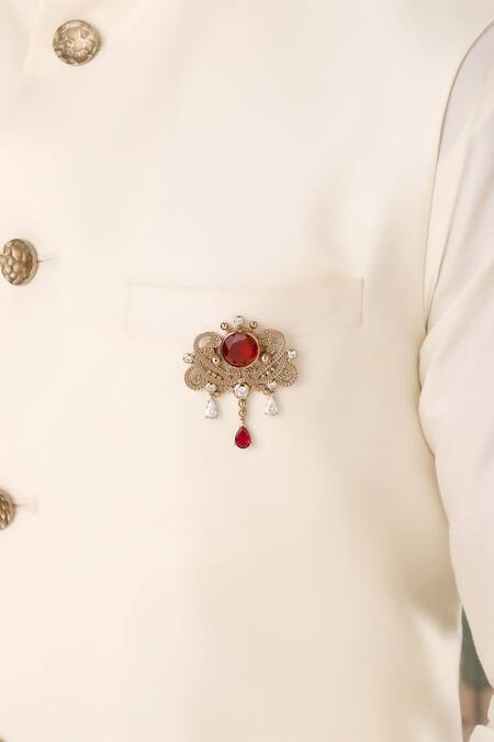 Cosa Nostraa_Gold Crystals Ethnic Magic Embellished Brooch _Online_at_Aza_Fashions