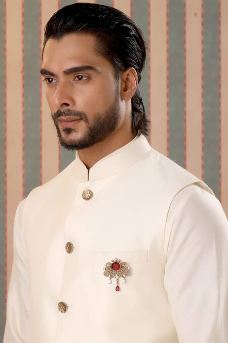 Buy_Cosa Nostraa_Gold Crystals Ethnic Magic Embellished Brooch _Online_at_Aza_Fashions