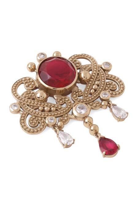 Shop_Cosa Nostraa_Gold Crystals Ethnic Magic Embellished Brooch _Online_at_Aza_Fashions
