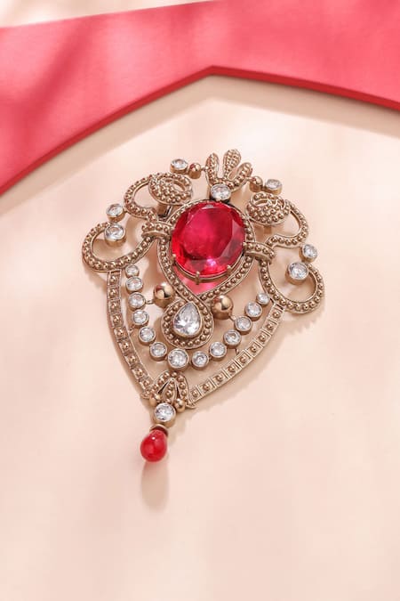 Cosa Nostraa Emerald Love Embellished Brooch 