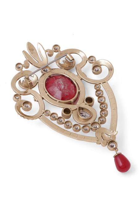 Buy_Cosa Nostraa_Gold Crystals Emerald Love Embellished Brooch 