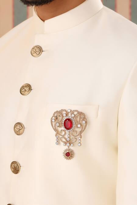 Cosa Nostraa_Gold Crystals Fab Flora Glass Stone Embellished Brooch _Online_at_Aza_Fashions