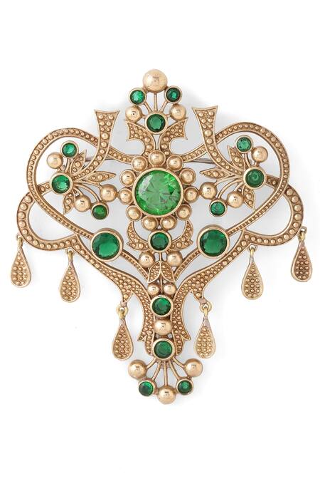 Cosa Nostraa_Gold Crystals Grace Of Garden Embellished Brooch _Online_at_Aza_Fashions