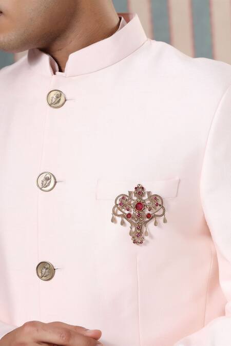 Cosa Nostraa_Gold Crystals Gemstone Embellished Brooch _Online_at_Aza_Fashions