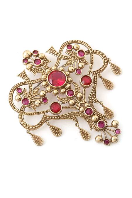 Buy_Cosa Nostraa_Gold Crystals Gemstone Embellished Brooch _Online_at_Aza_Fashions