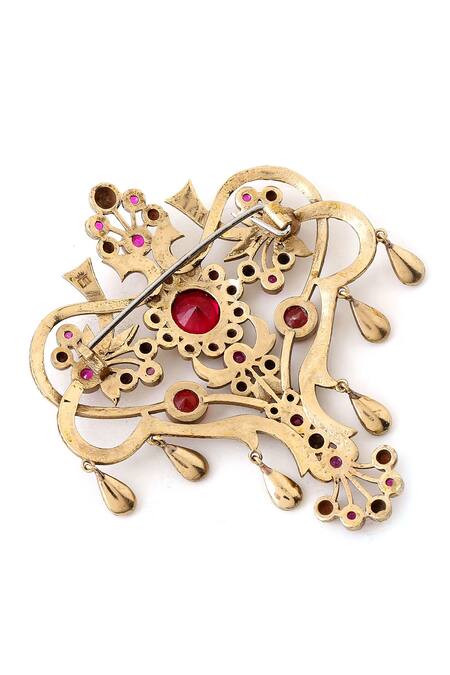 Cosa Nostraa_Gold Crystals Gemstone Embellished Brooch _at_Aza_Fashions