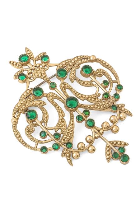 Buy_Cosa Nostraa_Gold Crystals Ornate Aura Embellished Brooch _Online_at_Aza_Fashions